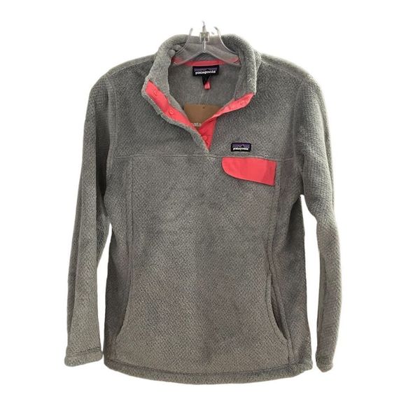 Patagonia Other - PATAGONIA Girls Snap T Re-Tool Pullover Fleece in Gray Pink Size Large 12
